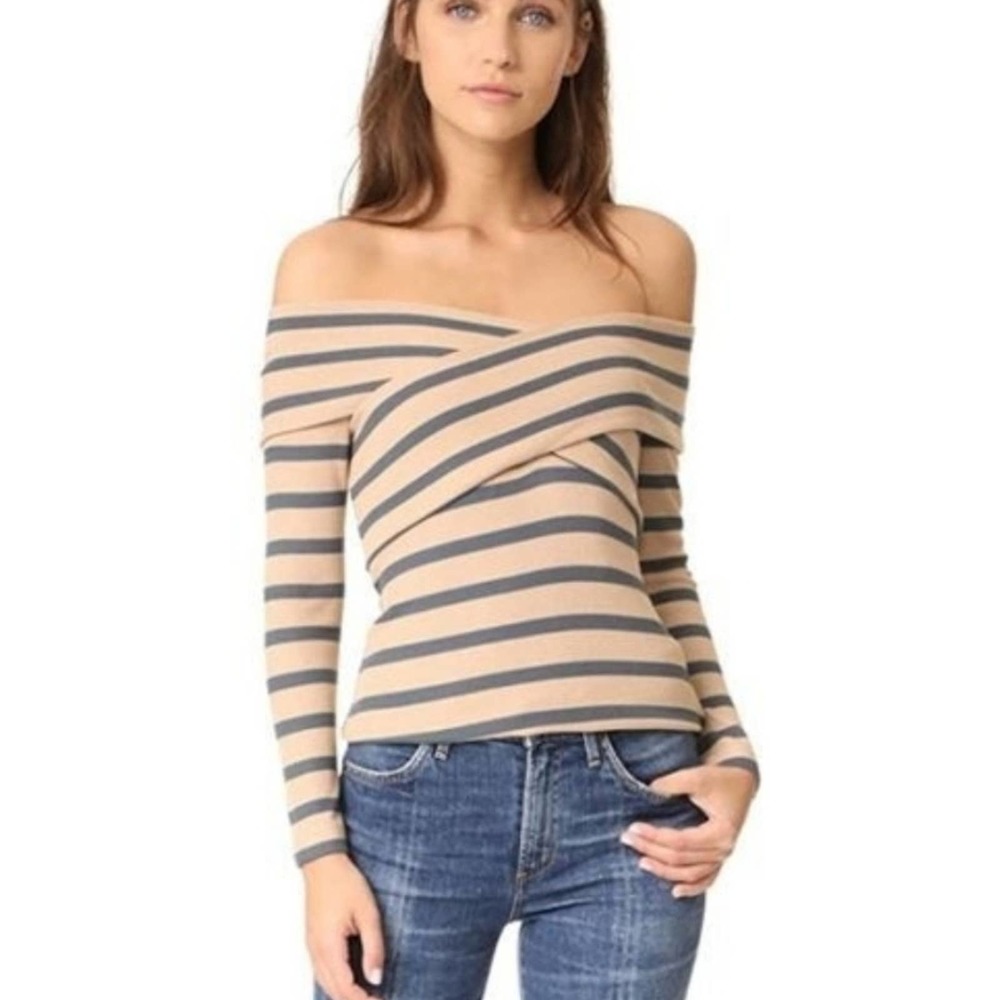 L'Agence 'Massimo' Striped Off The Shoulder Wrap Top Size XS